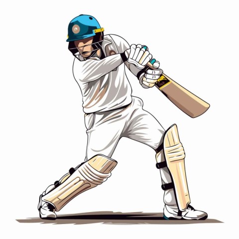 Cricket player with bat and ball in action. Vector illustration.