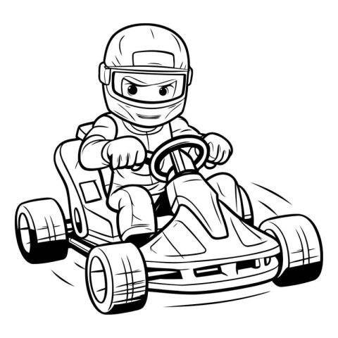 Vector illustration of karting boy with helmet and go-kart