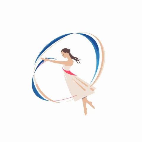 Girl gymnast in a beautiful dress with a hoop. Vector illustrati