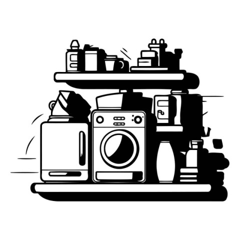 Laundry service. Laundry room with washing machine and cleaning