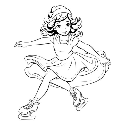 Figure skating girl. Black and white vector illustration for col