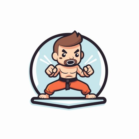 Kung fu fighter cartoon mascot vector illustration. Premium qual