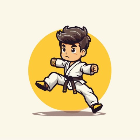 Taekwondo boy cartoon character vector illustration. Cartoon tae