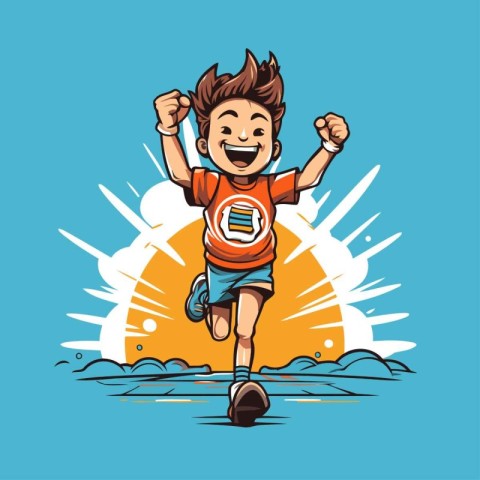 Cartoon illustration of a boy jumping in the water. Vector illus