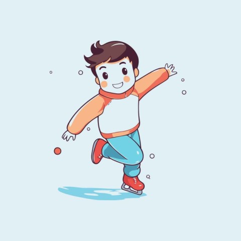 Cute boy skating on ice. Vector illustration. Cartoon style.