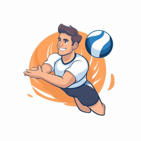 Beach volleyball player with ball. Vector illustration in cartoo