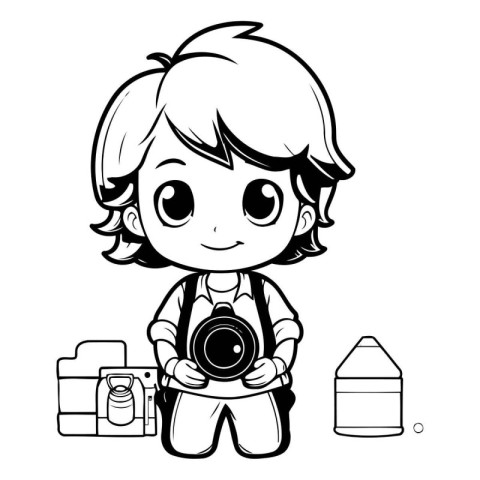 Illustration of a Kid Boy Holding a Camera and a Canister of Pai