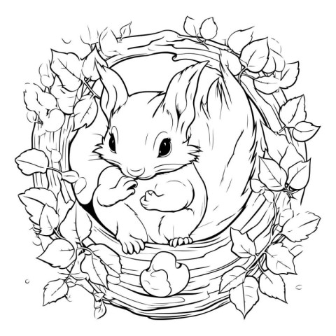 Easter bunny and basket with flowers. Vector illustration for co