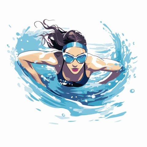 Vector illustration of a woman swimming in the sea. Water sport.