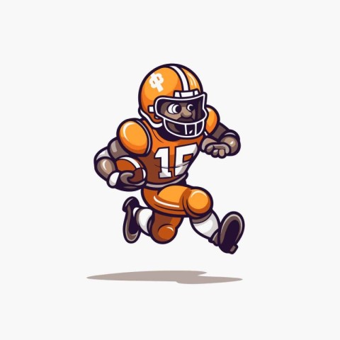 American football player running with ball. vector cartoon illus