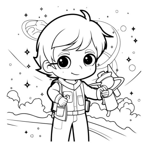 Cute cartoon astronaut girl in space. Vector illustration for co