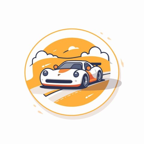 Car on the road. Vector illustration in a flat style. Design ele