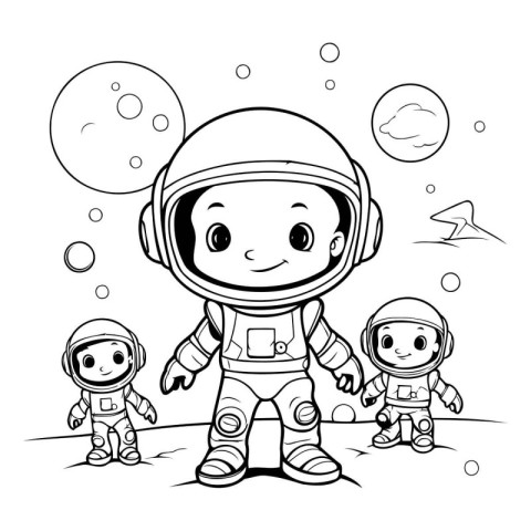 Astronaut with kids in outer space vector illustration graphic d