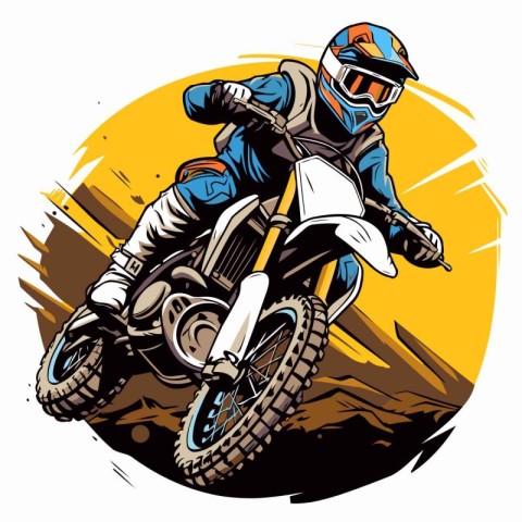 Motocross rider on the road. Vector illustration of a motocross