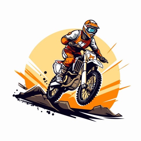 Motocross rider in action on the race. Vector illustration.