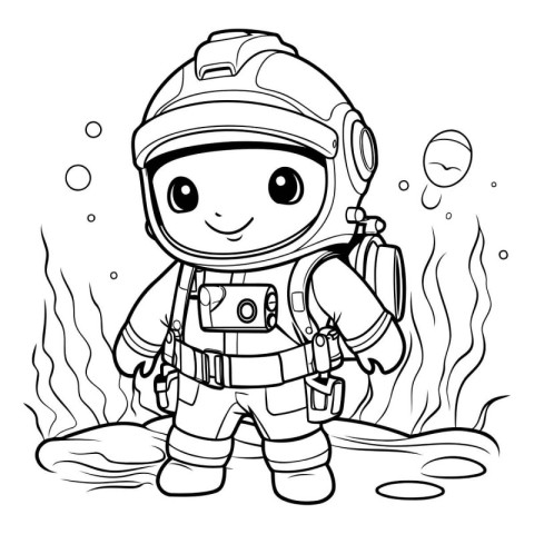 Cute Cartoon Astronaut. Vector Illustration for Coloring Book