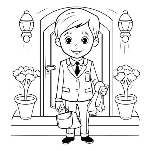 Boy with lanterns and flowers cartoon vector illustration graphi