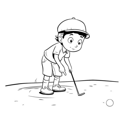 Cartoon boy playing golf. Vector illustration of a boy playing g