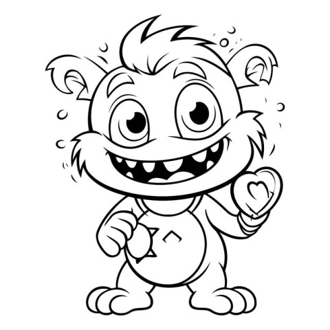 Cute Cartoon Monkey - Black and White Cartoon Illustration. Vect