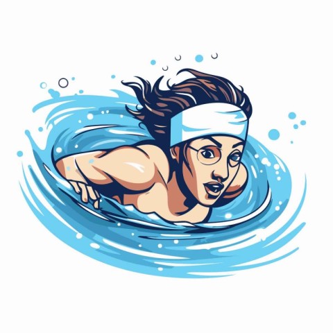 Illustration of a man swimming in the pool. Vector hand drawn il