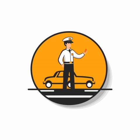 Vector illustration of a taxi driver with a car on the road.