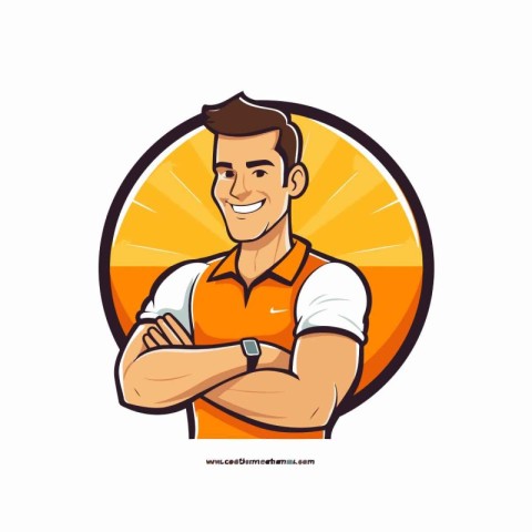 Portrait of a smiling rugby player with crossed arms. Vector ill