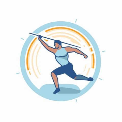 Athlete running with javelin. Flat vector illustration.