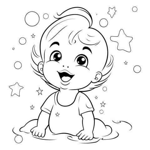 Coloring Page Outline Of a Cute Little Baby Boy Vector