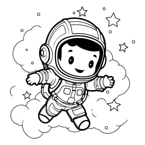 Coloring book for children: astronaut in space suit. Vector illu