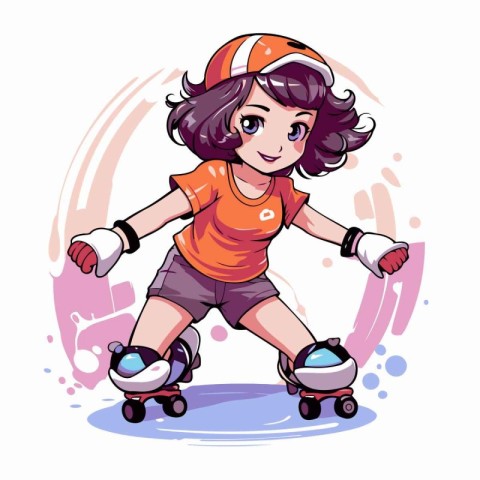 Cute cartoon girl on roller skates. Vector illustration for your