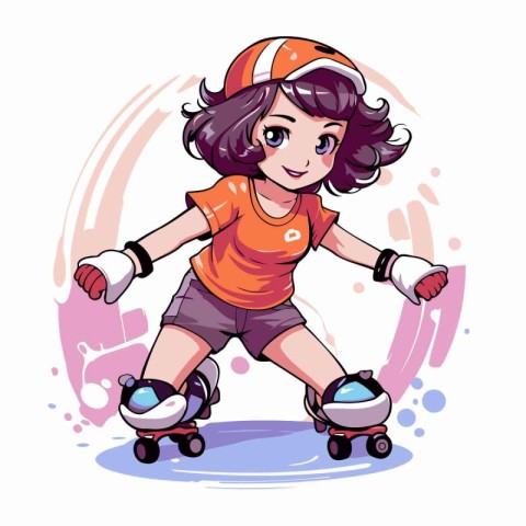 Cute cartoon girl on roller skates. Vector illustration for your