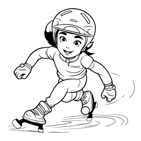 Illustration of a Little Girl Roller Skating - Coloring Book