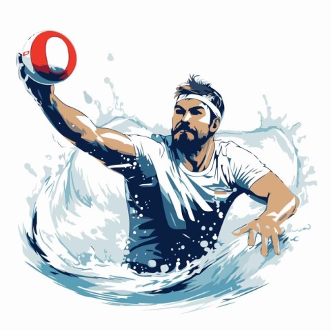 Bearded man with a volleyball in his hand. Vector illustration.