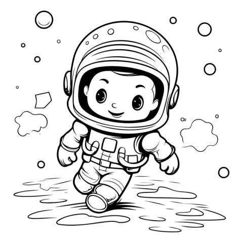 Coloring book for children: astronaut in space suit. Vector illu