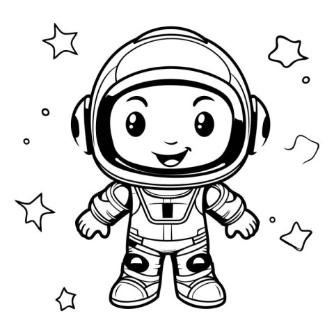 Vector Illustration of Cute Cartoon Astronaut Character Coloring