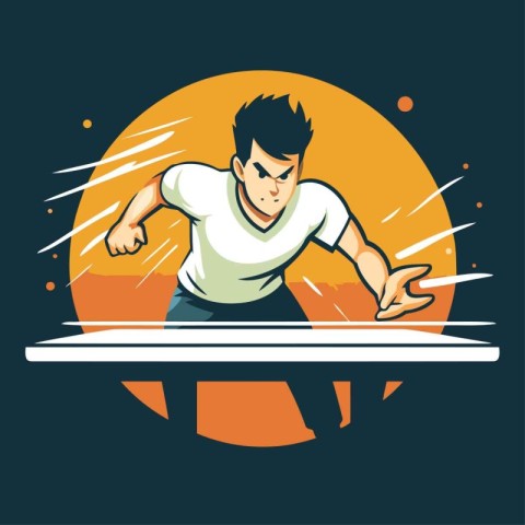 Athlete running on the board. Vector illustration on dark backgr