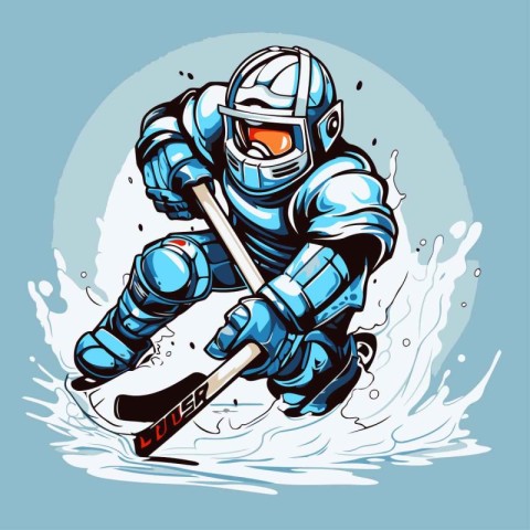 Ice hockey player with skis. Vector illustration of ice hockey p