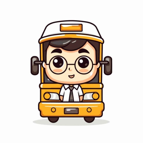 School bus driver character design. Cute and funny vector illust