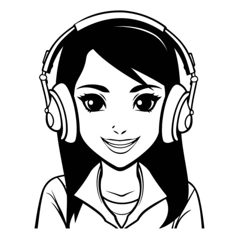 young woman with headphones cartoon vector illustration graphic