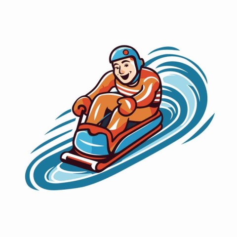 Snowboarder riding a snowmobile. Vector illustration on white ba