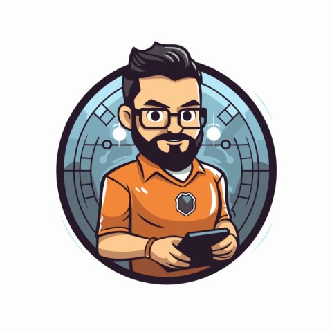 Soccer player with mobile phone. Vector illustration in cartoon