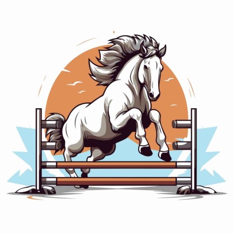 Horse jumping over obstacles. Vector illustration of a horse jum