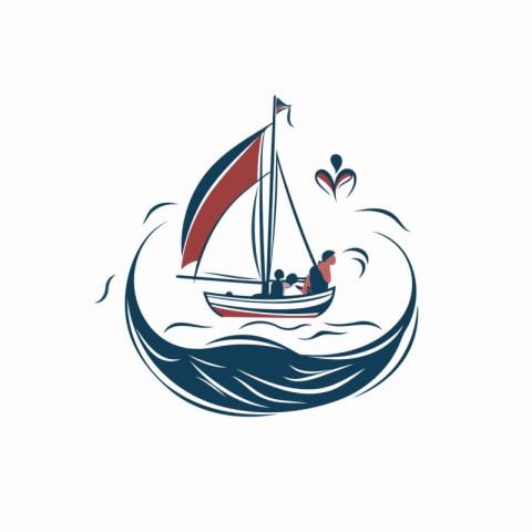 Sailing boat. Vector illustration of a sailboat in the sea.