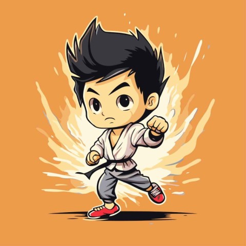 Taekwondo boy cartoon character vector illustration. Martial art