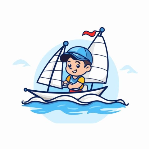 Boy in a sailboat. Vector illustration on a white background.