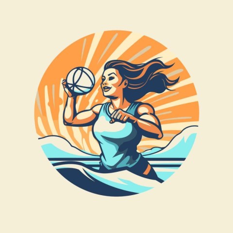 Volleyball player woman with ball in hand. Vector illustration.