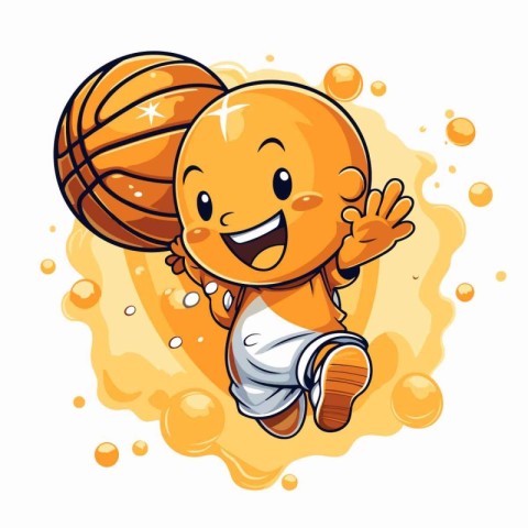 Illustration of a Smiling Basketball Player with Ball on White B