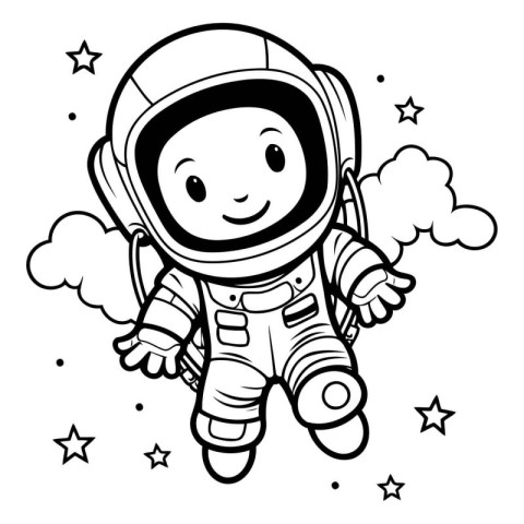 Vector illustration of Cute astronaut boy in space suit. Colorin