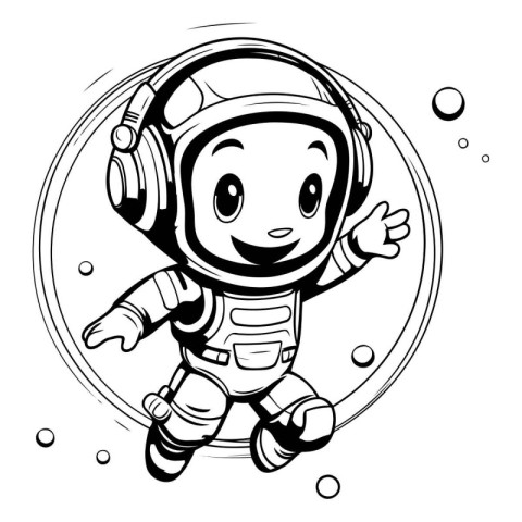 astronaut cartoon in black and white vector art illustration gra