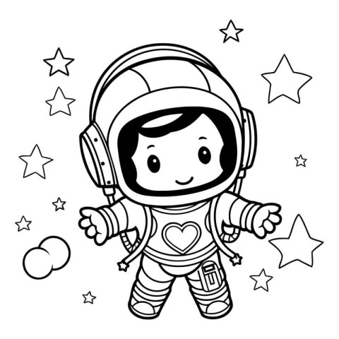 astronaut girl cartoon with space suit and stars vector illustra